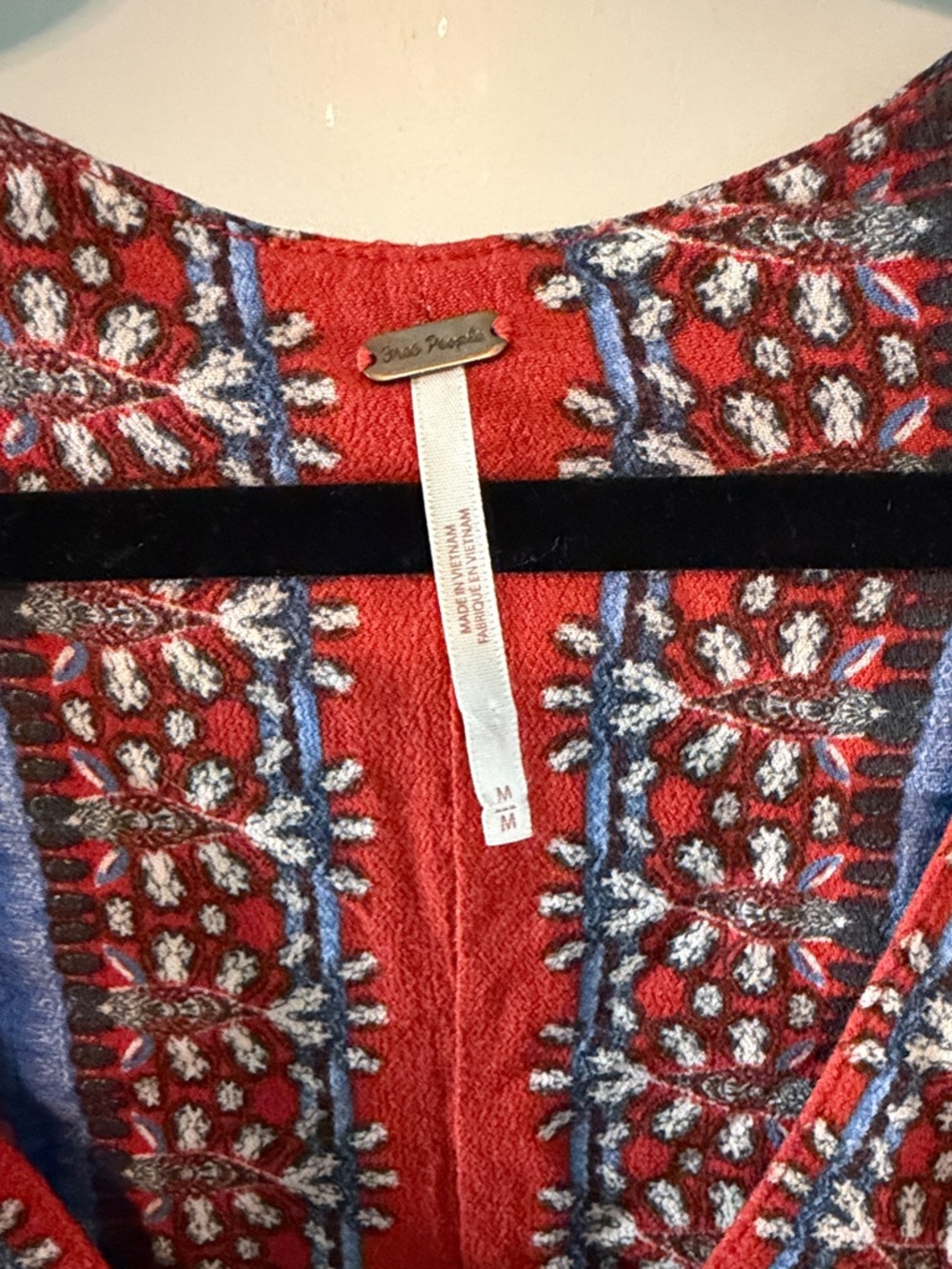 Free People Coral Orange Citrus-Print Boho Button-Front Slightly Cropped Blouse - Picture 2 of 8
